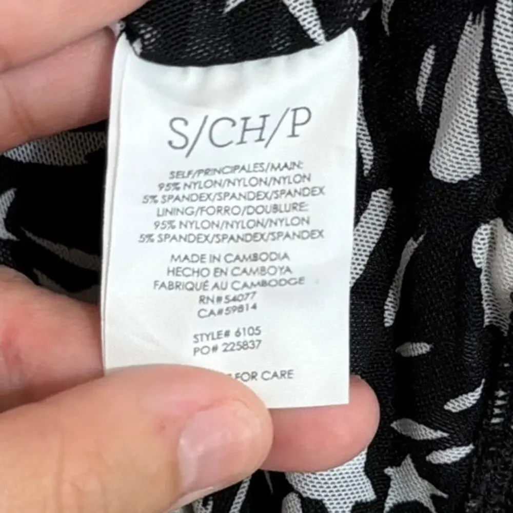 Cabi Womens Blouse Black Gray Floral Round Neck Sleeveless Sheer Stretch Small